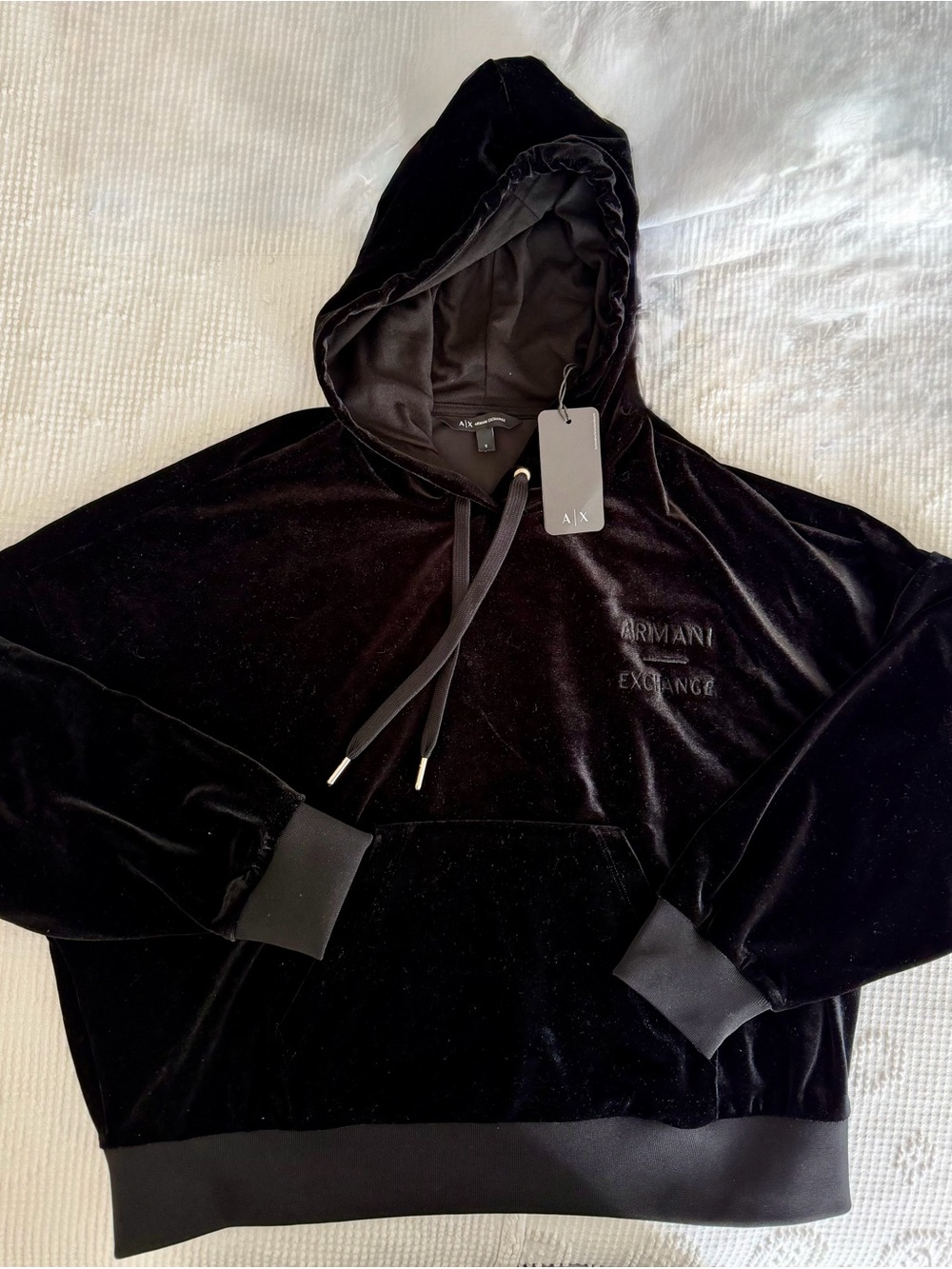Armani Exchange Black Velvet Crewneck Hoodie